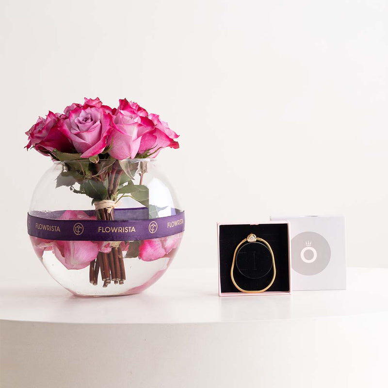 Pandora Moments Sparkling Crown O Snake Chain Bracelet 14k Gold-Plated & Purple Roses Bouquet