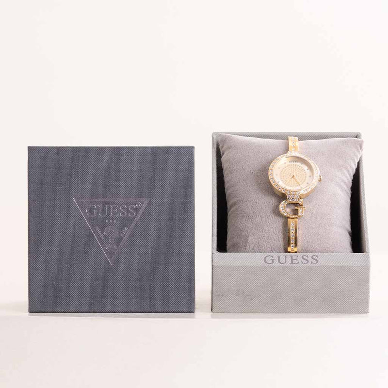 GUESS Ladies Giselle Gold Tone Analog Watch & Red Roses Bouquet