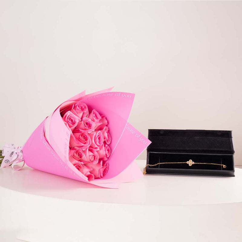 Guess Flower Blossom Bracelet & Pink Roses Bouquet