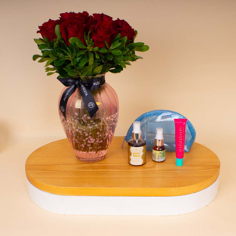 Soul & More Besties Bundle - Vanilla & 15 Red Roses Art Vase