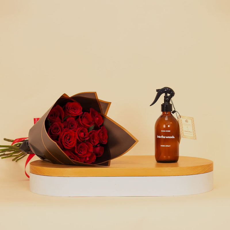 Zaha Home Into the Woods Home Spray & 15 Red Roses