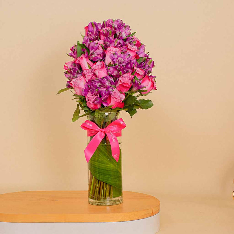 Vase of 15 Purple Roses - Velvet Petals