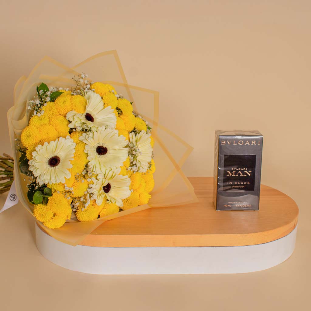 Bvlgari Man In Black Parfum 100 ml | Gerbera and Chrysanthemum Bouquet