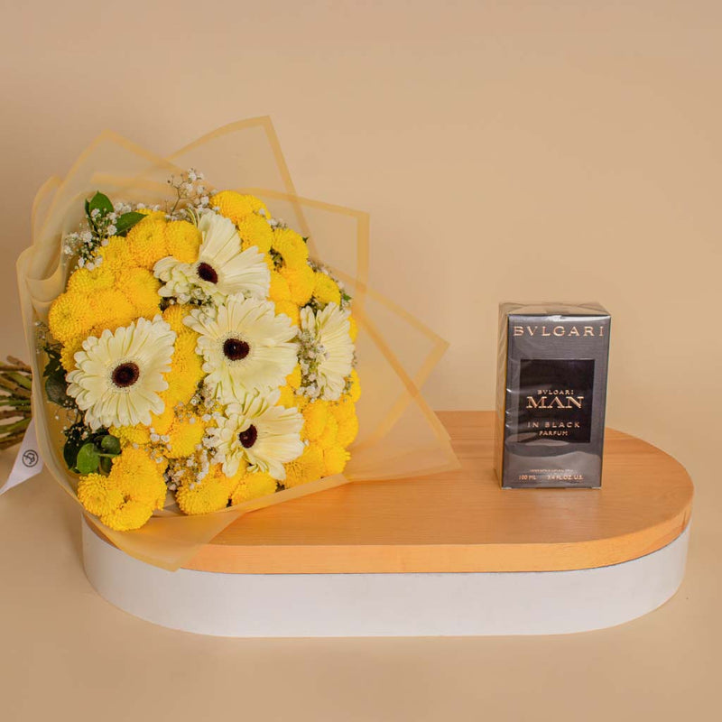 Bvlgari Man In Black Parfum 100 ml | Gerbera and Chrysanthemum Bouquet