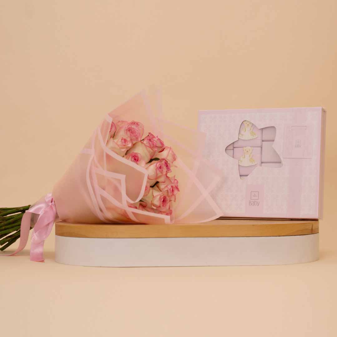 Patchi Little Girl Chocolate Box & Pink Roses Bouquet