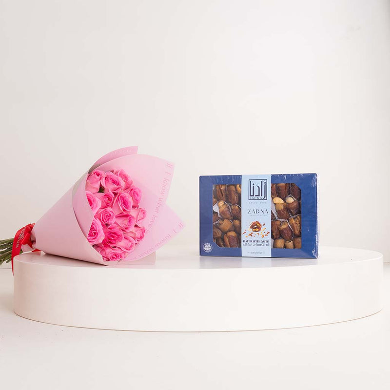 Zadna Mixed Dates and Nuts & Pink Roses Bouquet