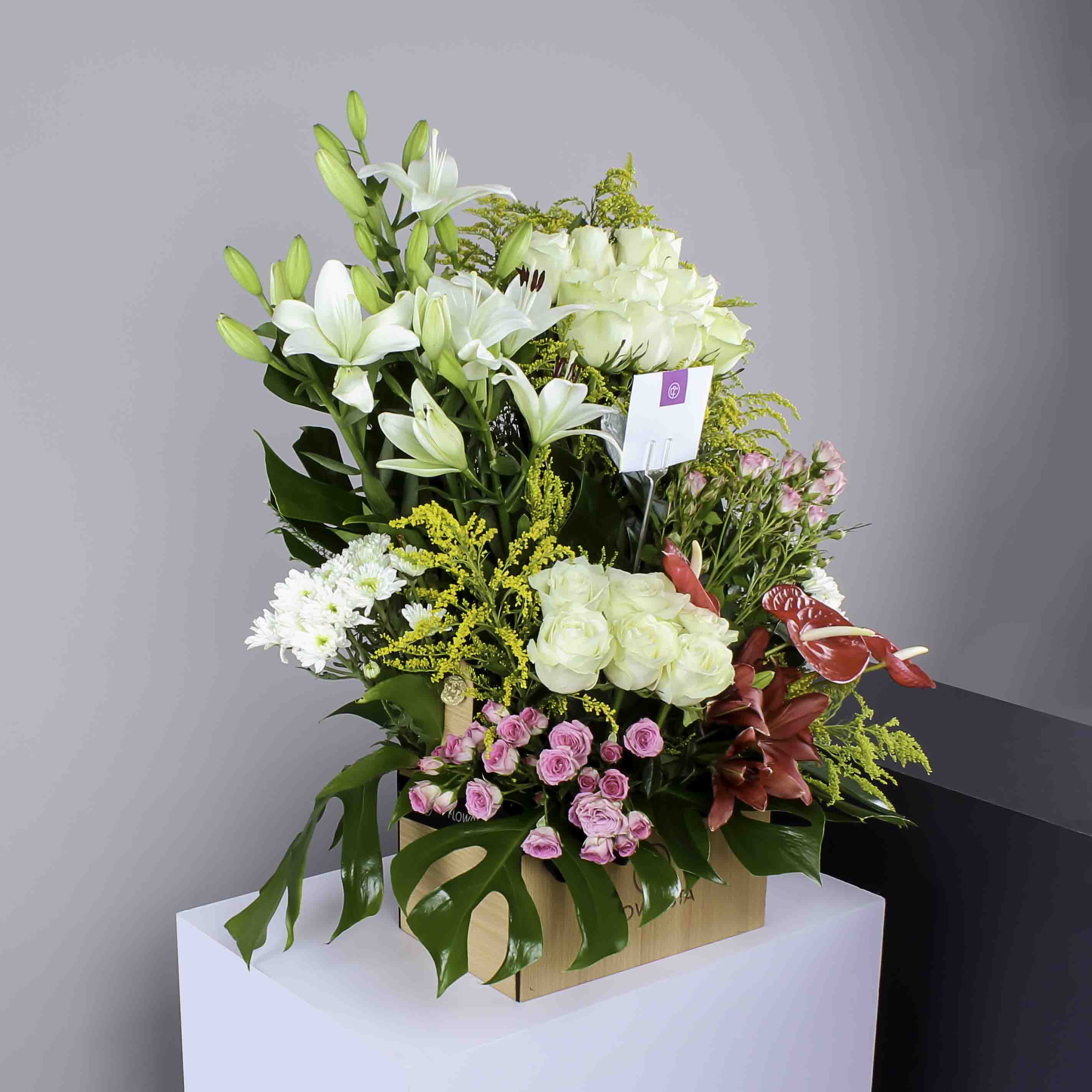 Mixed Flowers Wooden Box