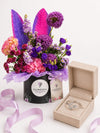 Silvara Open Double-Leaf Pavé Ring & Purple & Pink Mixed Flower Flowrista Hat Box