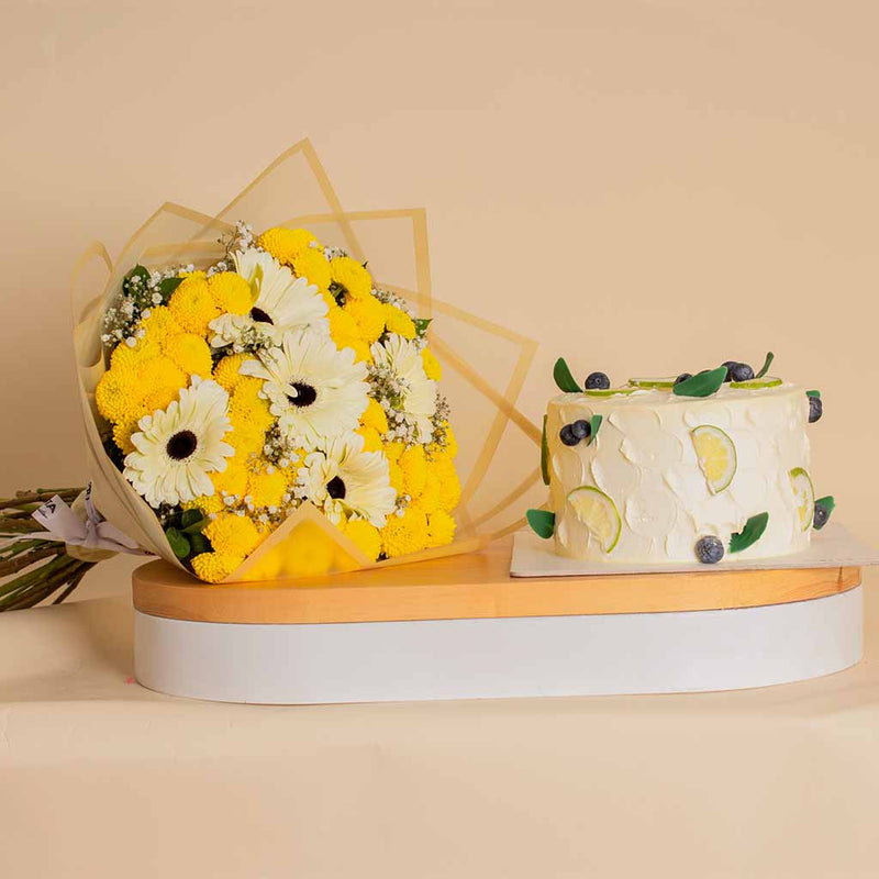 Voila Lemon Berry Cake with Mixed Flower Bouquet