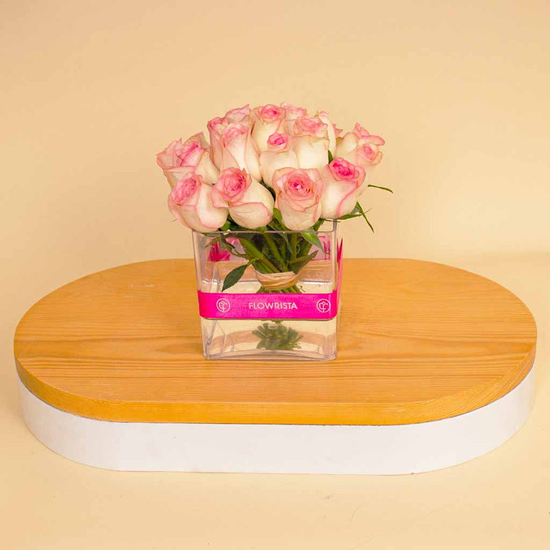 Pink Flowers Vase Cube – 20 Flowers