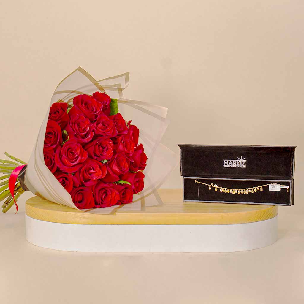 Markiz Bracelet Golden Mirage & 20 Red Roses