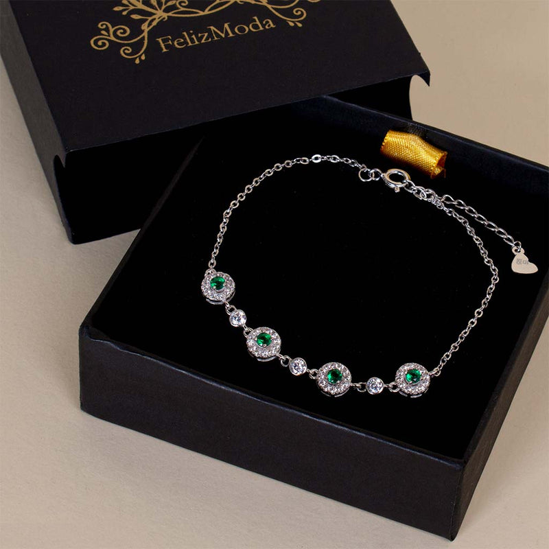 Felizmoda Green Stones Silver Bracelet