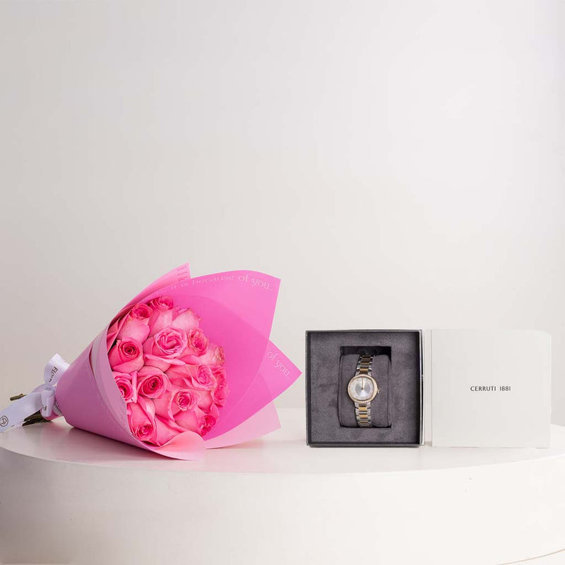 Cerruti 1881 Bellegra Watch & 15 Revival Roses Hand Bouquet