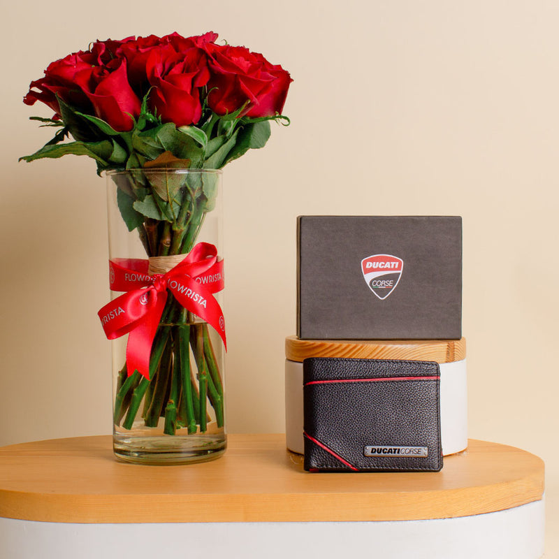 Ducati Corse Wallet DTC GW2200702 | Red Rose Vase -15 Stems