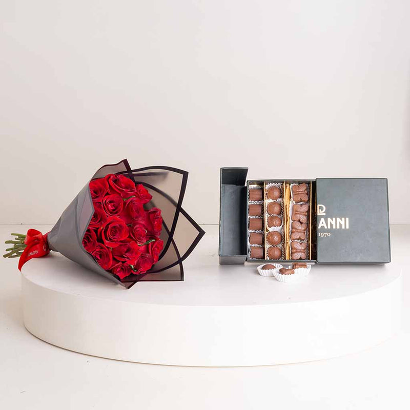 Giovanni Favorite Mix Chocolate Box & Red Roses Bouquet