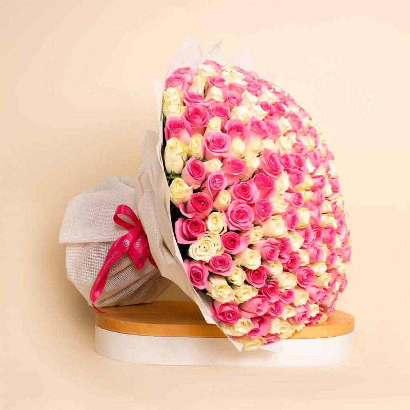 250 Pink And White Roses bouquet