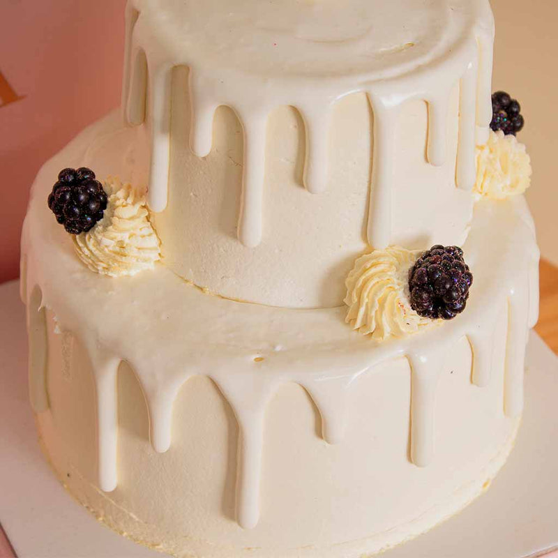 Voila Victorian Drip Cake & Vase Of 25 White Roses