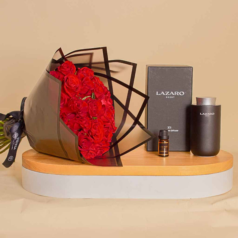 Lazaro Z1 Car Scent Diffuser Black and 25 Red Roses