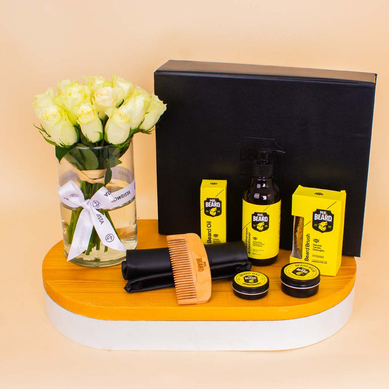 Mr.Beard Kit – Premium Gift Edition & White Roses Vase
