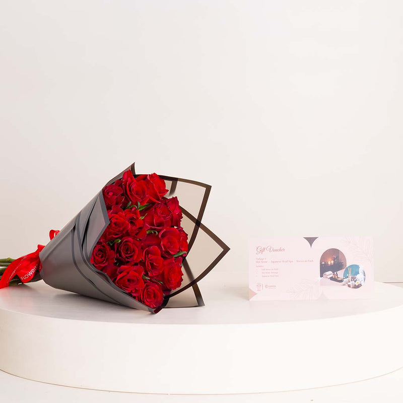Bliss Spa Moroccan Bath & 15 Red Roses Bouquet