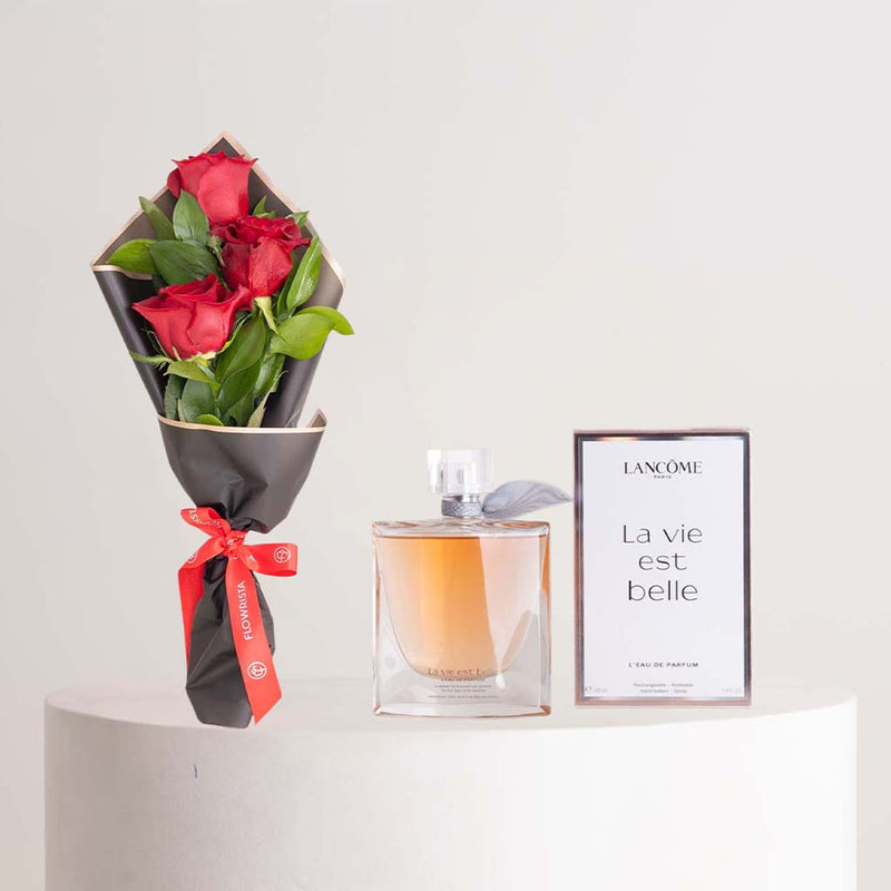 Lancôme La Vie Est Belle Perfume & Red Roses Bouquet
