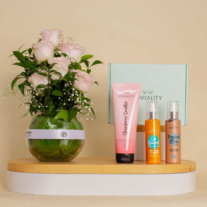 joviality Sun Care and Skin Love Essentials with Flowrista Vase