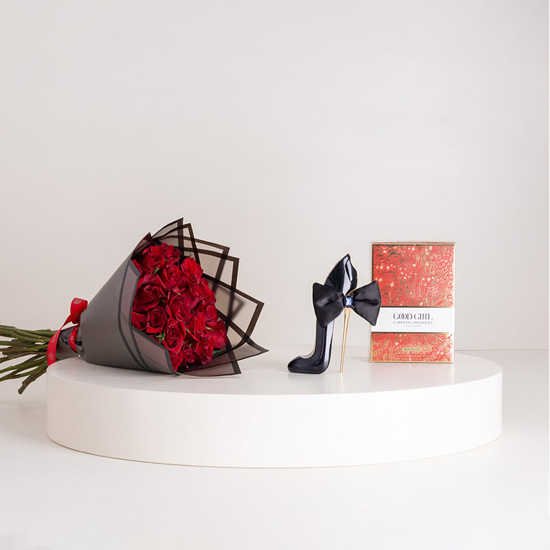 Carolina Herrera Good Girl Bowtastic Eau de Parfum 80ml & Red Roses Bouquet