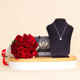 Felizmoda Silver Necklace & 15 Red Roses – Valentine’s Gift