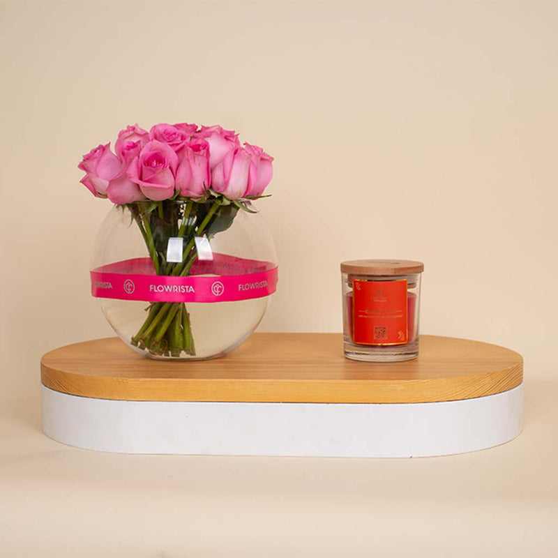 Gift Set - Red Candle and 20 Roses