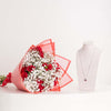 Markiz Platinum-Plated Red Zircon Necklace & Baby Roses & Gypsophila Bouquet
