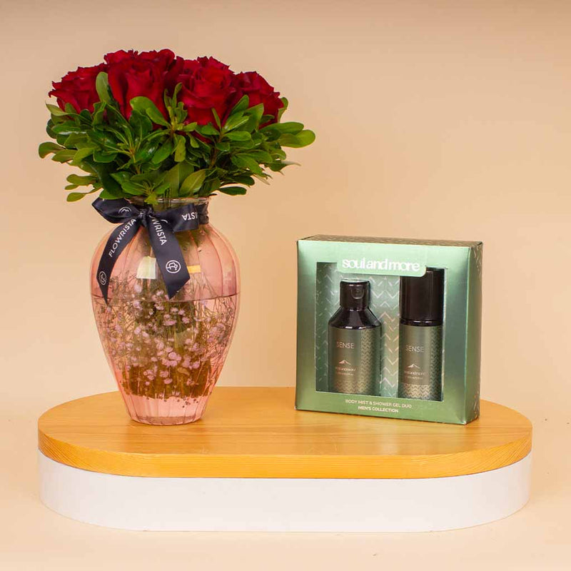 Soul & More Sense For Him & Red Roses Vase