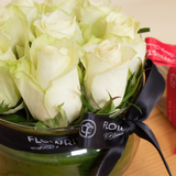 White Roses Vase with Ferrero Rocher Chocolates