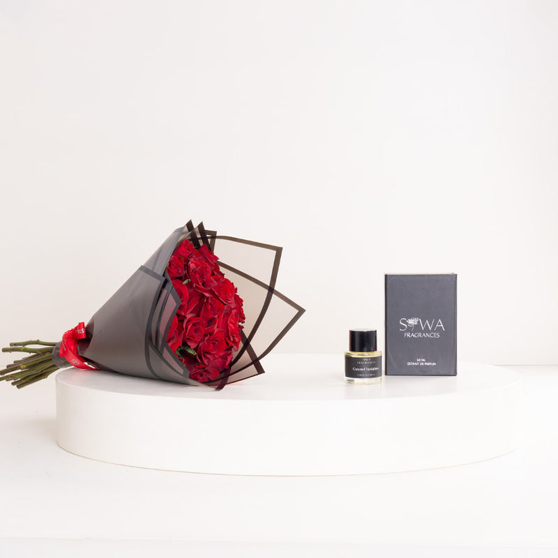 Siwa Caramel Vanigliato 50ml Fragrance & Red Roses Bouquet