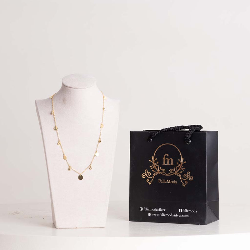 Felizmoda Gold-Plated Silver Necklace with Multiple Circles & Crystals