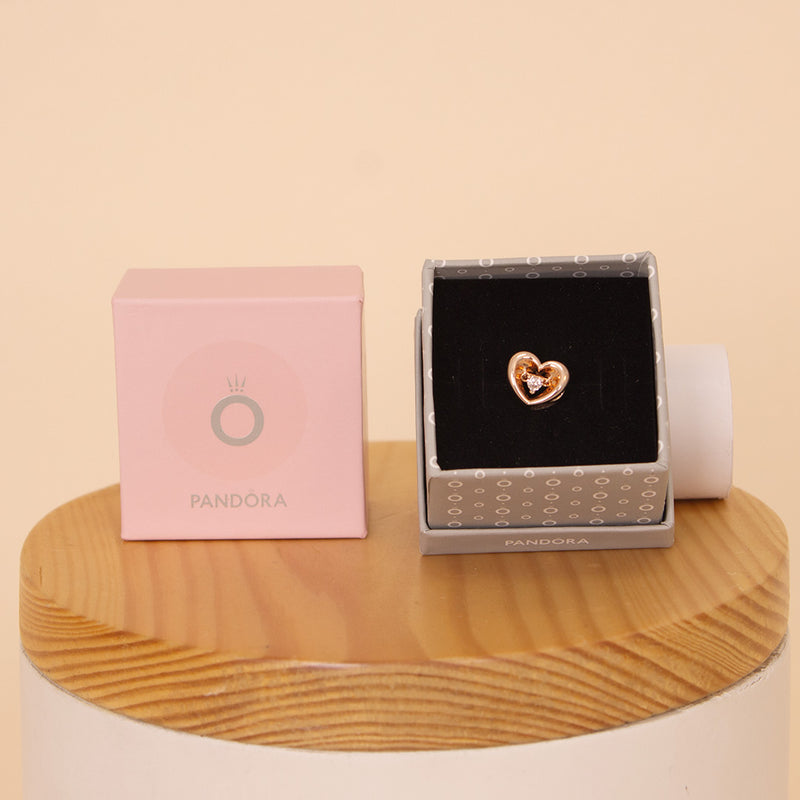 Pandora Radiant Heart & Floating Stone Charm – 14k Rose Gold Plated