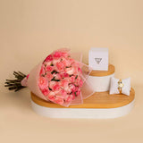 Guess Ladies Gold Tone Analog Watch And 20 Pink Roses Hand Bouquet