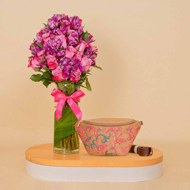 Pavo Fanny Pack Beige & Unique Purble Vase