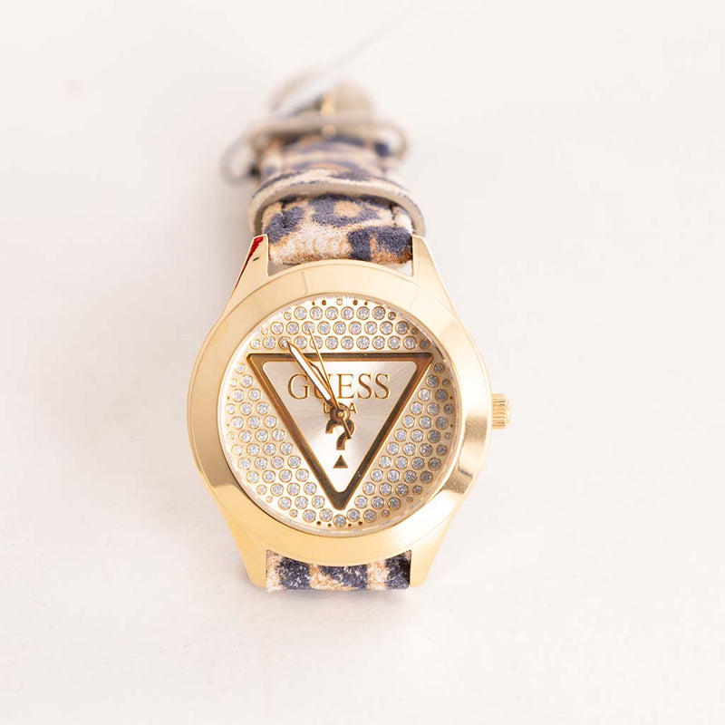 GUESS Ladies Leopard Gold Tone Analog Watch