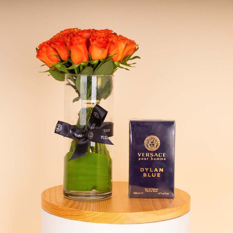 Versace Dylan Blue Eau de Toilette for Men 200 ml & Orange Roses Bouquet