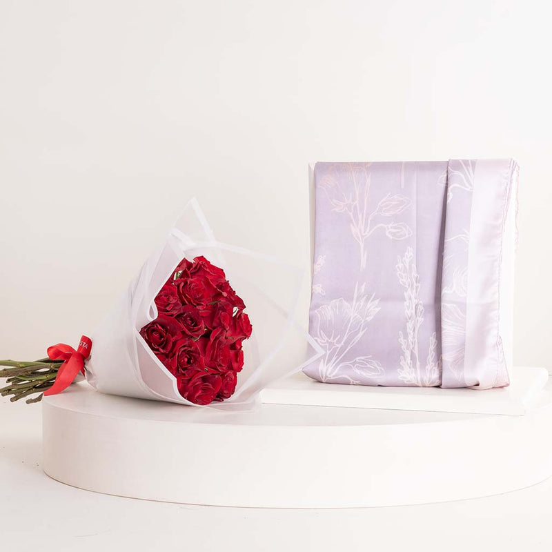 Veloor Nōor Scarf & Red Roses Bouquet