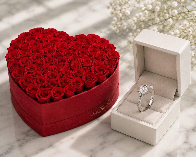 Silvara Sparkling Love Ring & Flowrista Heart Rose Box