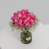 Pink Rose Vase With Gypsophila