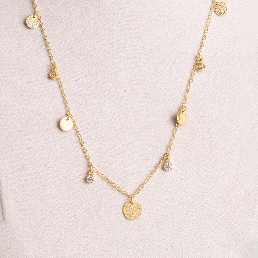 Felizmoda Gold-Plated Silver Necklace with Multiple Circles & Crystals