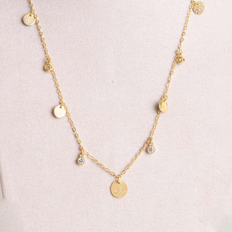 Felizmoda Gold-Plated Silver Necklace with Multiple Circles & Crystals
