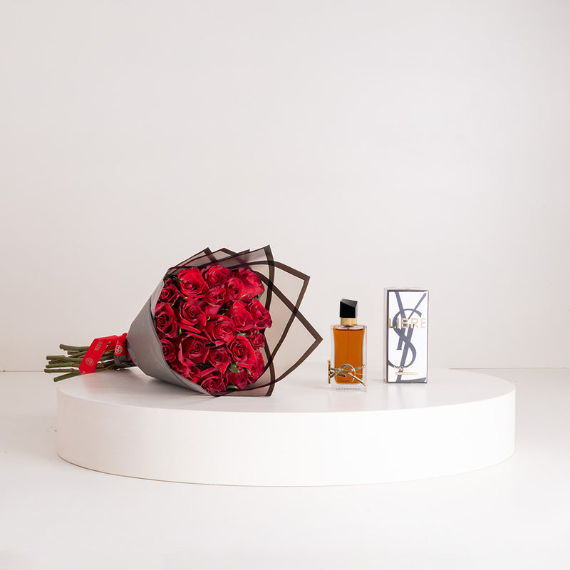 Yves Saint Laurent Libre Le Parfum 90ml & Red Roses Bouquet