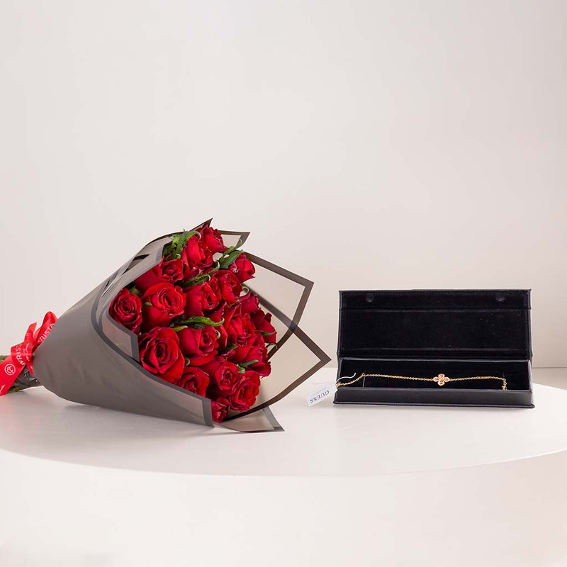 Guess Flower Blossom Bracelet & Red Roses Bouquet