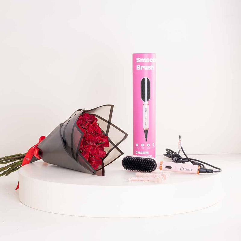 CH&BE Smooth Brush & 15 Red Roses Bouquet