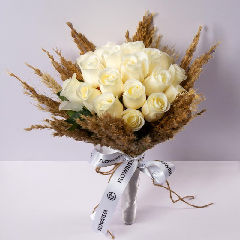 Artificial White Roses Wedding Bouquet