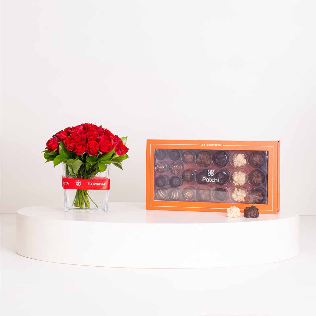 Patchi Box Of 46 Pieces Les Gourmets | 20 Red flower vase