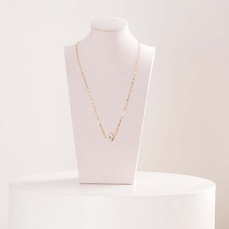 GUESS Fan Gold Stainless Steel Necklace with Zircons & Pink Roses Bouquet